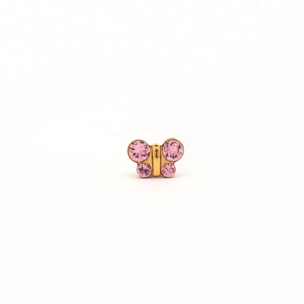 Sensitive Puff Pad Gold-Plated Light Rose Crystal Butterflies
