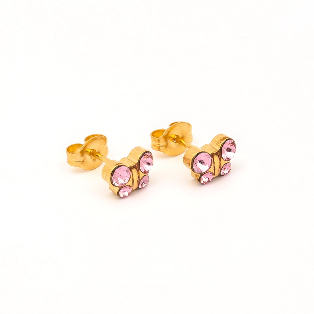 Sensitive Puff Pad Gold-Plated Light Rose Crystal Butterflies