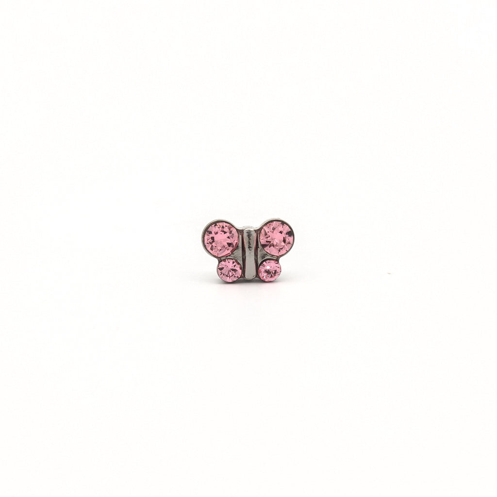Sensitive Puff Pad Stainless Steel Light Rose Crystal Butterflies