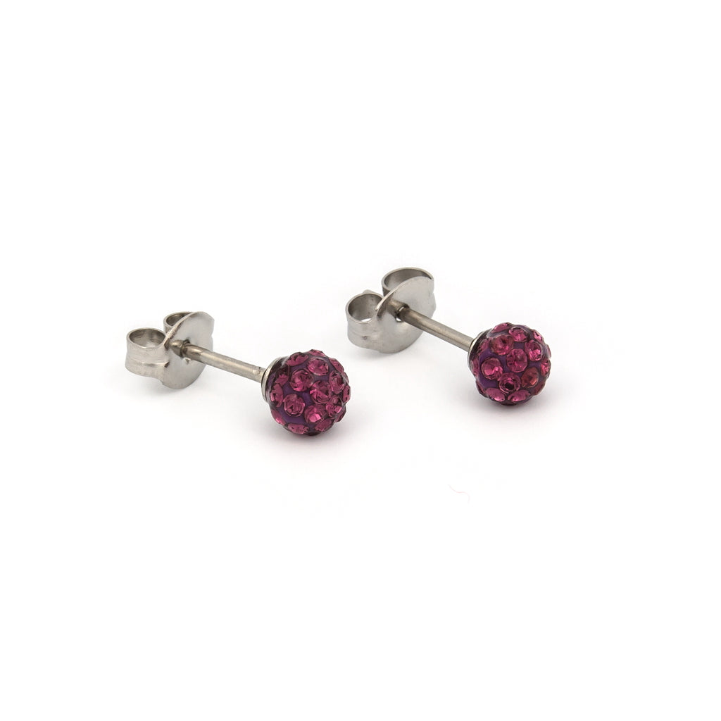 Sensitive Puff Pad Stainless Steel 4.5mm February Amethyst Crystal Fireballs