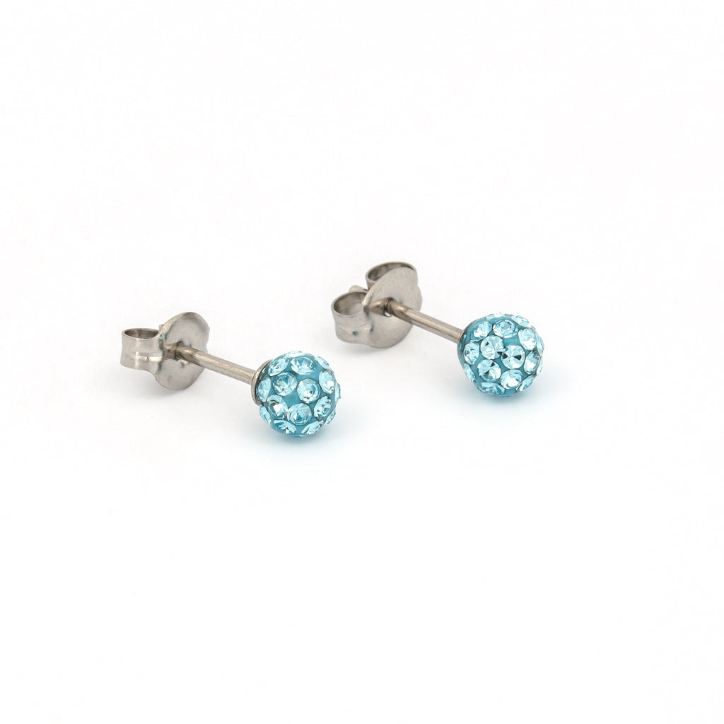 Sensitive Puff Pad Stainless Steel 4.5mm March Aquamarine Crystal Fireballs