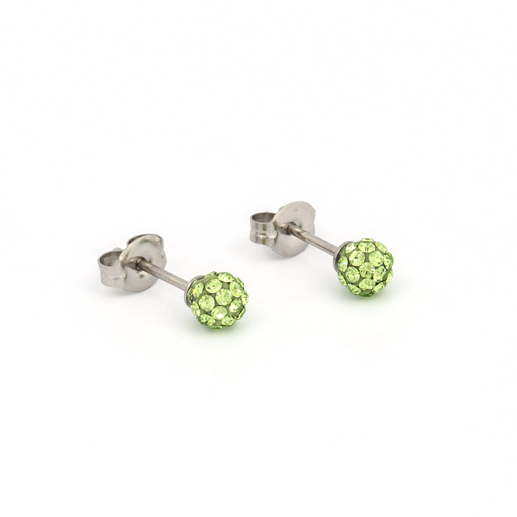 Sensitive Puff Pad Stainless Steel 4.5mm August Peridot Crystal Fireballs