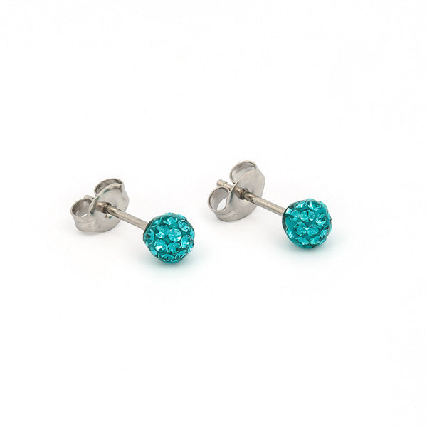 Sensitive Puff Pad Stainless Steel 4.5mm December Blue Zircon Fireballs