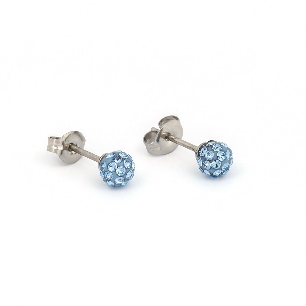 Sensitive Puff Pad Stainless Steel 4.5mm Light Sapphire Crystal Fireballs
