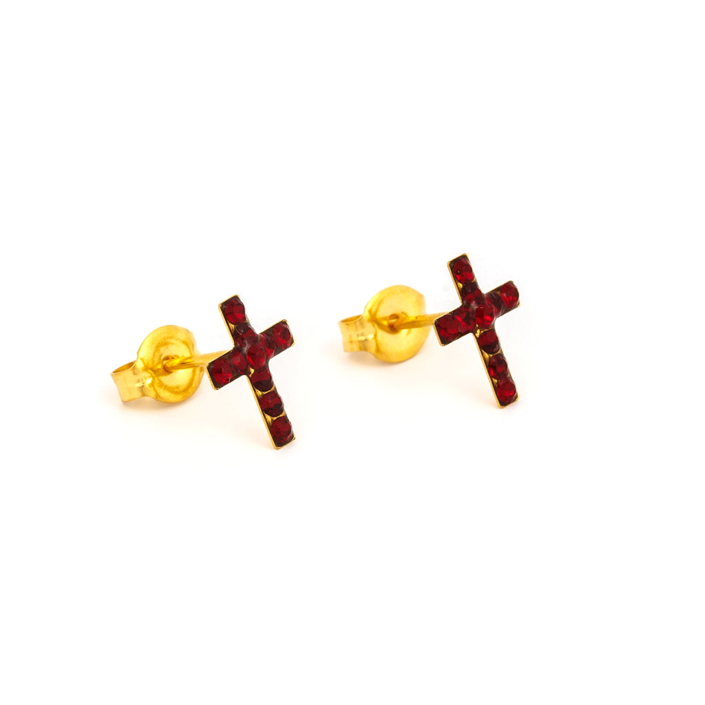 Sensitive Puff Pad Gold-Plated Siam Crystal Crosses