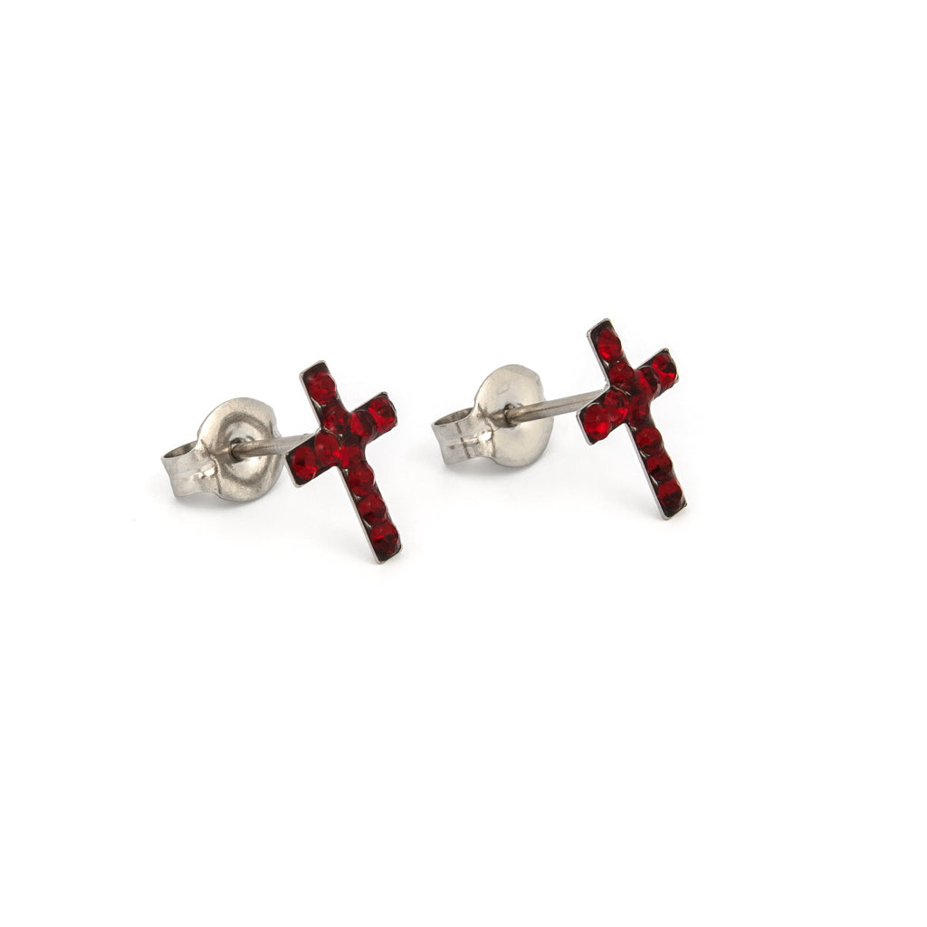 Sensitive Puff Pad Stainless Steel Siam Crystal Crosses