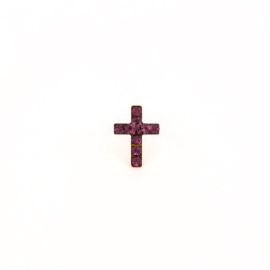 Sensitive Puff Pad Gold-Plated February Amethyst Crystal Crosses