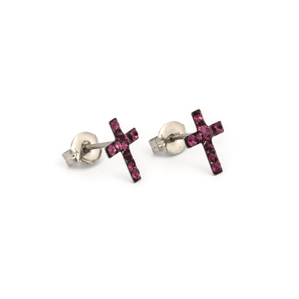 Sensitive Puff Pad Stainless Steel February Amethyst Crystal Crosses
