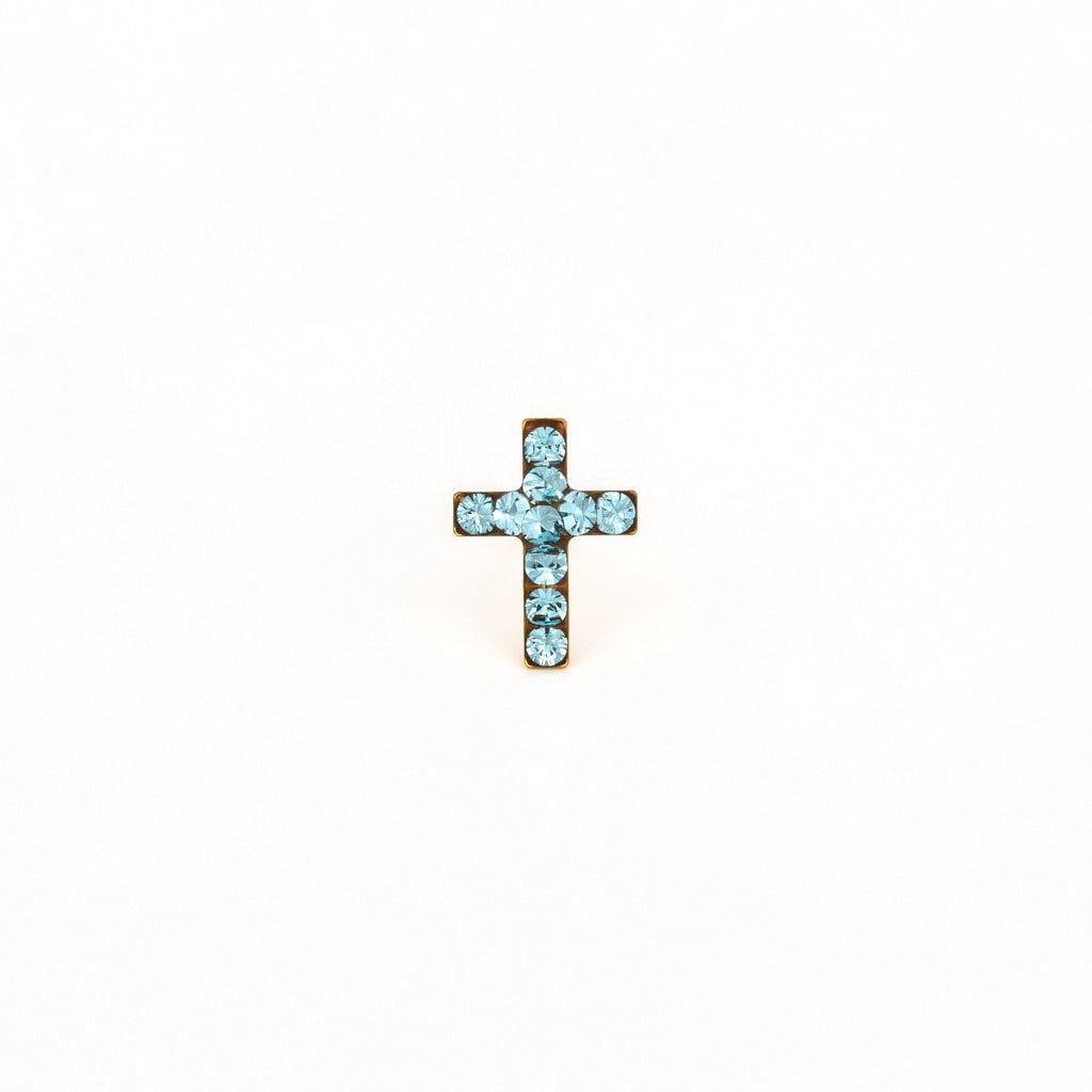 Sensitive Puff Pad Gold-Plated March Aquamarine Crystal Crosses