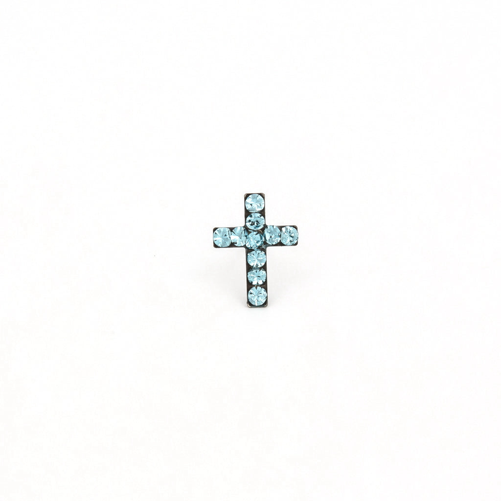 Sensitive Puff Pad Stainless Steel March Aquamarine Crystal Crosses