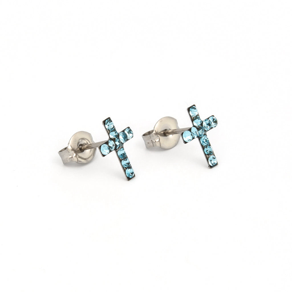 Sensitive Puff Pad Stainless Steel March Aquamarine Crystal Crosses