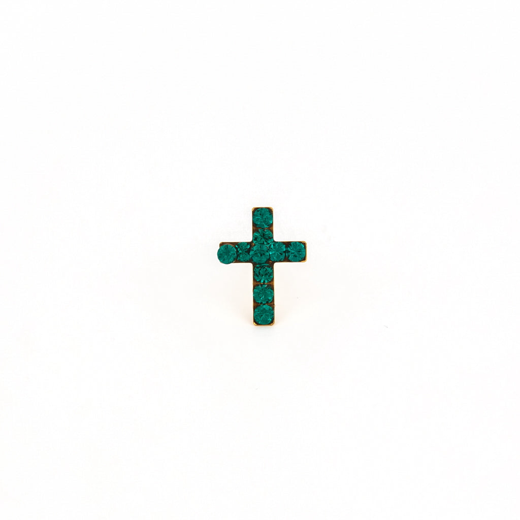 Sensitive Puff Pad Gold-Plated May Emerald Crystal Crosses