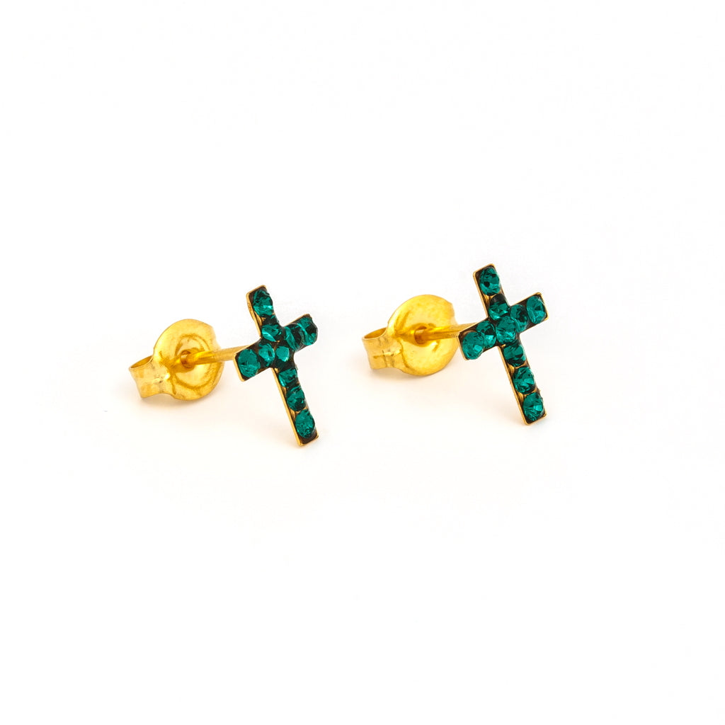 Sensitive Puff Pad Gold-Plated May Emerald Crystal Crosses