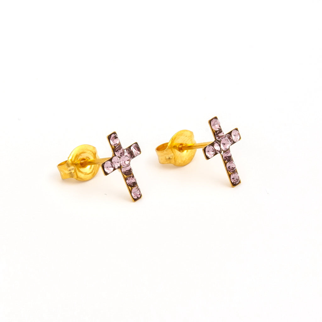 Sensitive Puff Pad Gold-Plated Light Amethyst Crystal Crosses