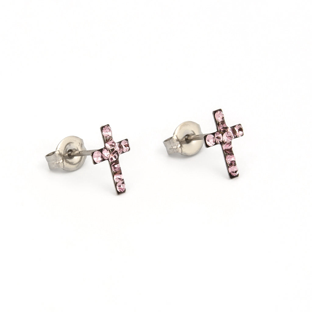 Sensitive Puff Pad Stainless Steel Light Amethyst Crystal Crosses