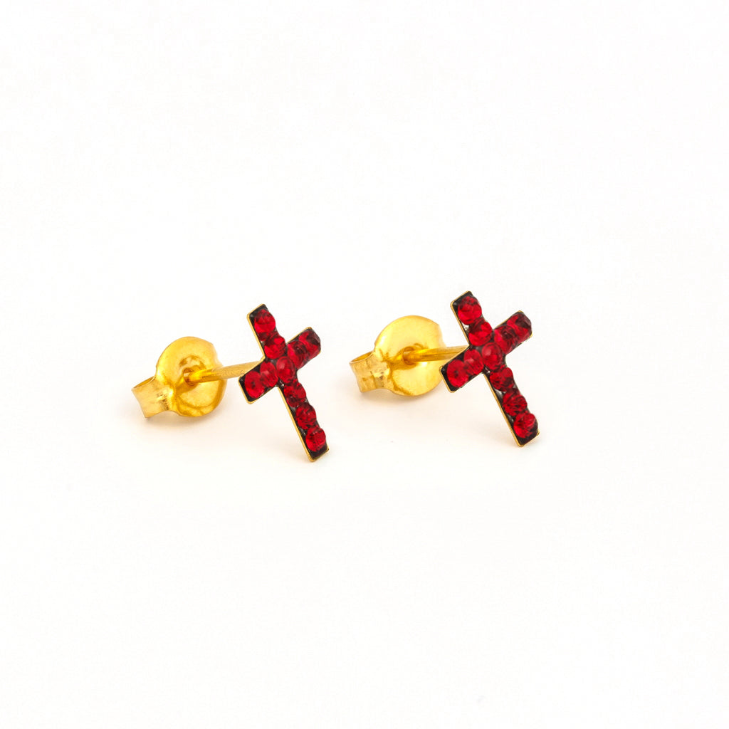 Sensitive Puff Pad Gold-Plated Light Siam Crystal Crosses