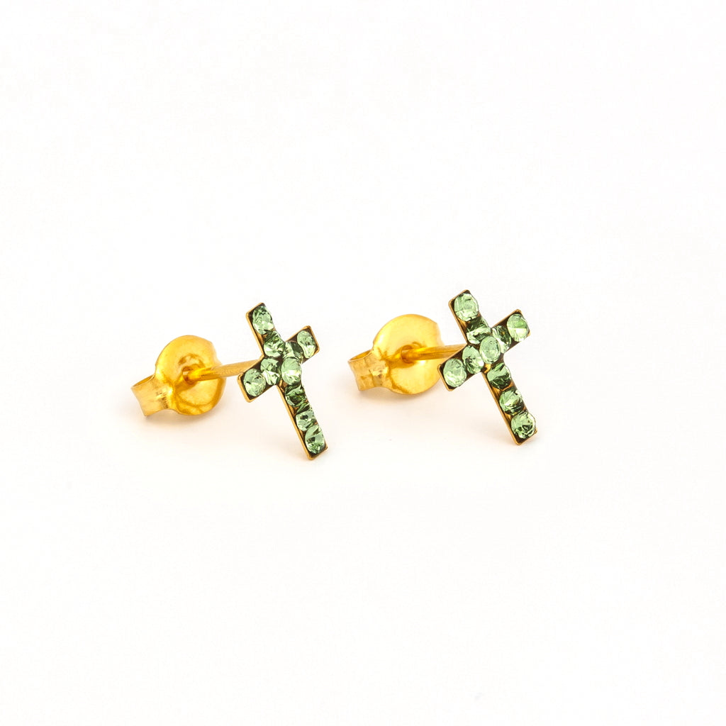 Sensitive Puff Pad Gold-Plated August Peridot Crystal Crosses