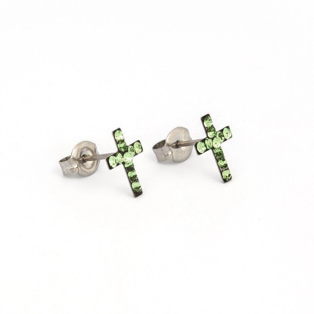 Sensitive Puff Pad Stainless Steel August Peridot Crystal Crosses