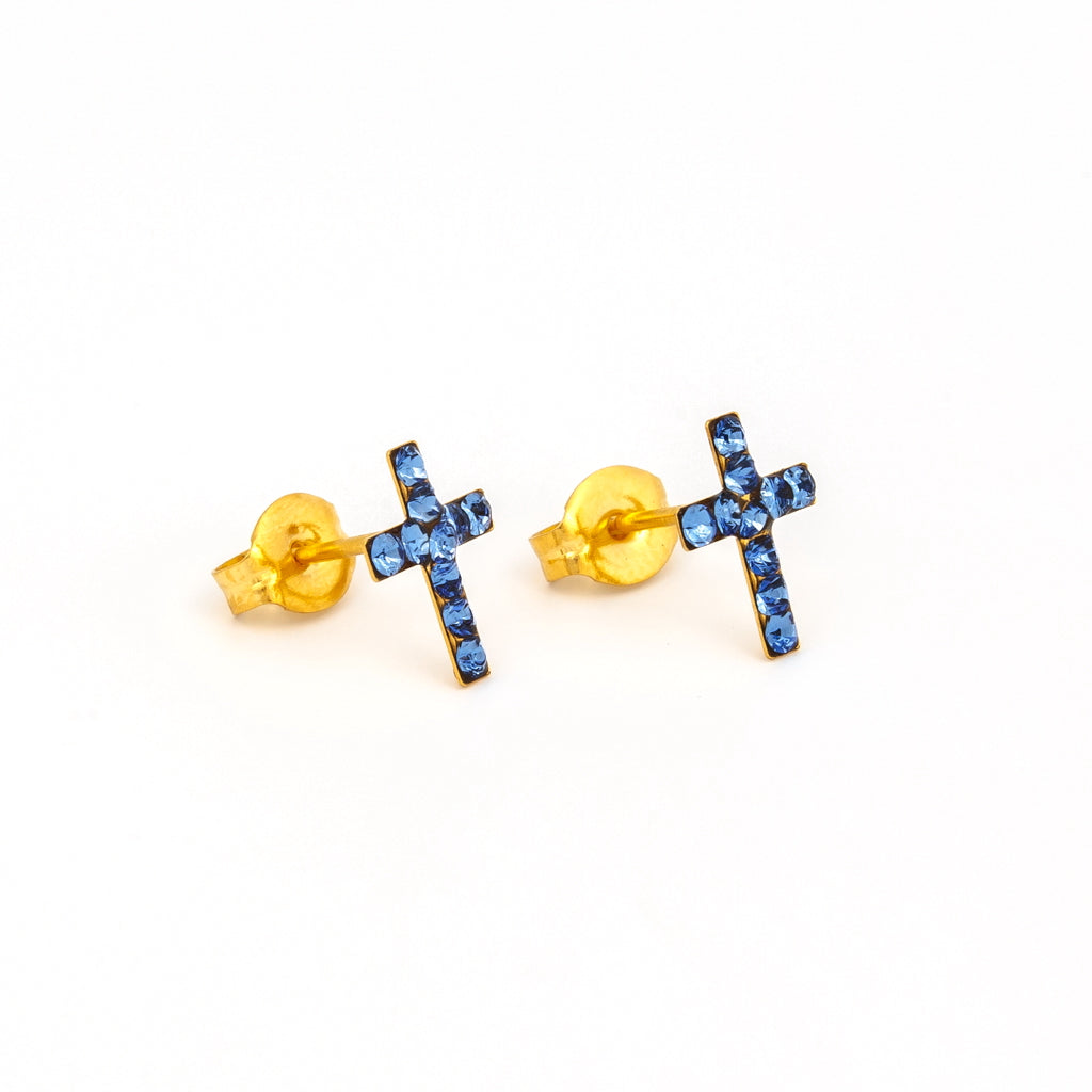 Sensitive Puff Pad Gold-Plated September Sapphire Crystal Crosses