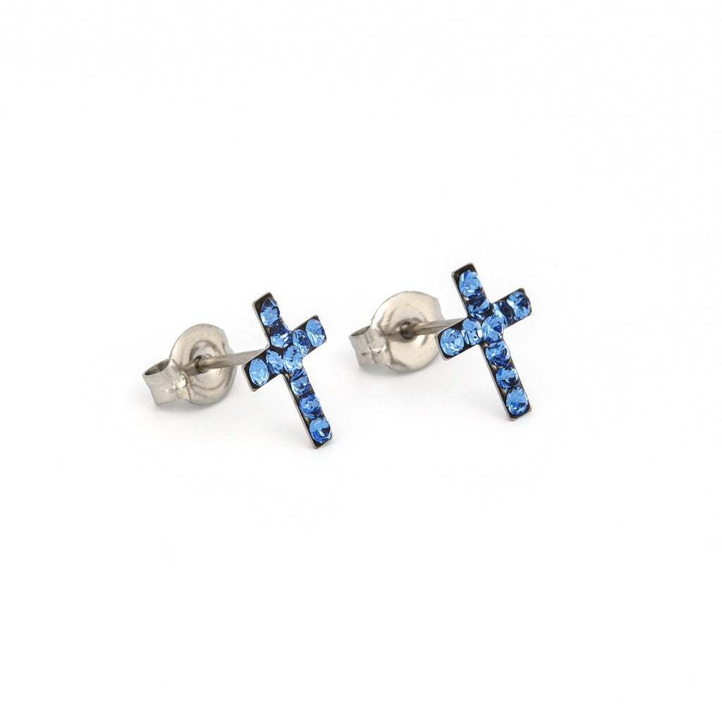 Sensitive Puff Pad Stainless Steel September Sapphire Crystal Crosses