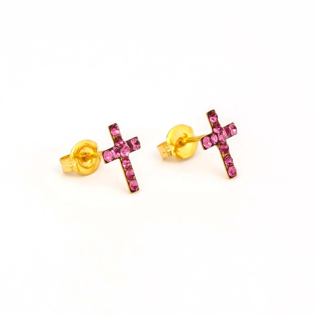 Sensitive Puff Pad Gold-Plated October Rose Crystal Crosses