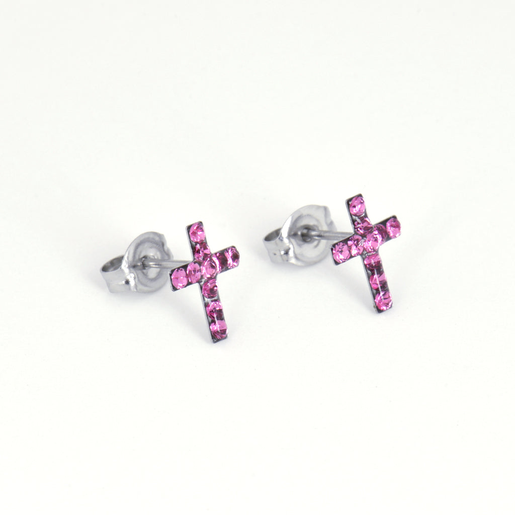 Sensitive Puff Pad Stainless Steel October Rose Crystal Crosses