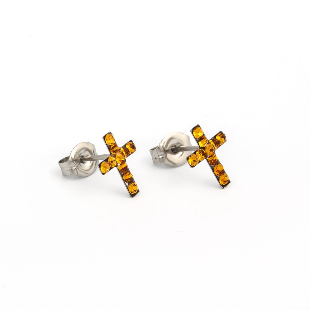 Sensitive Puff Pad Stainless Steel November Topaz Crystal Crosses