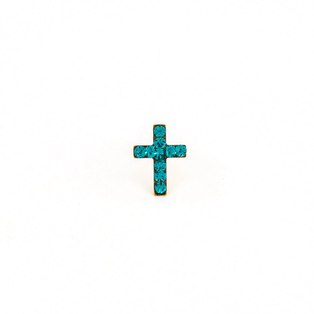 Sensitive Puff Pad Gold-Plated December Blue Zircon Crosses