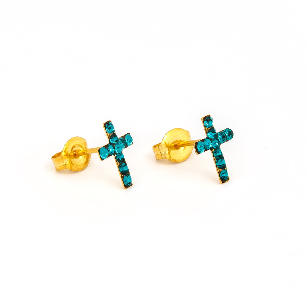 Sensitive Puff Pad Gold-Plated December Blue Zircon Crosses