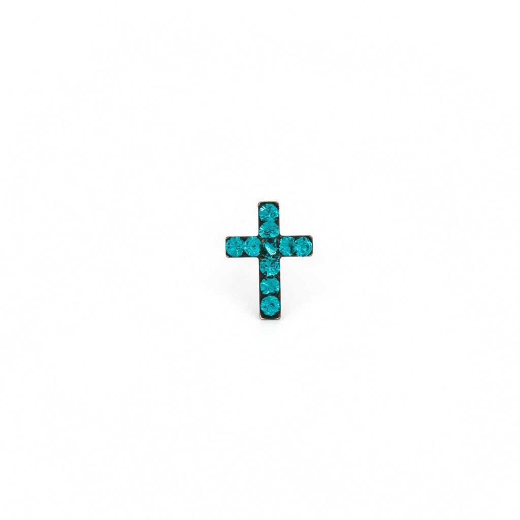 Sensitive Puff Pad Stainless Steel December Blue Zircon Crosses