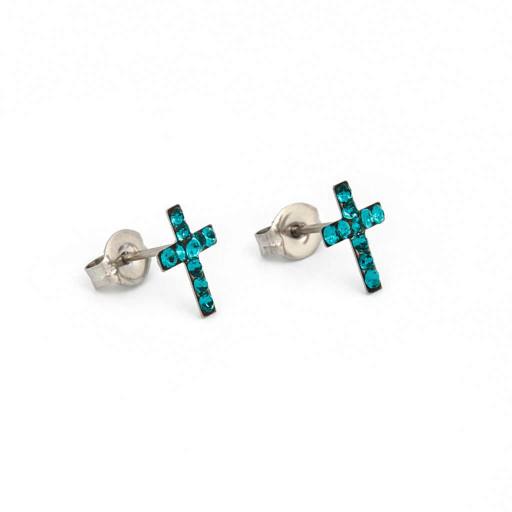 Sensitive Puff Pad Stainless Steel December Blue Zircon Crosses