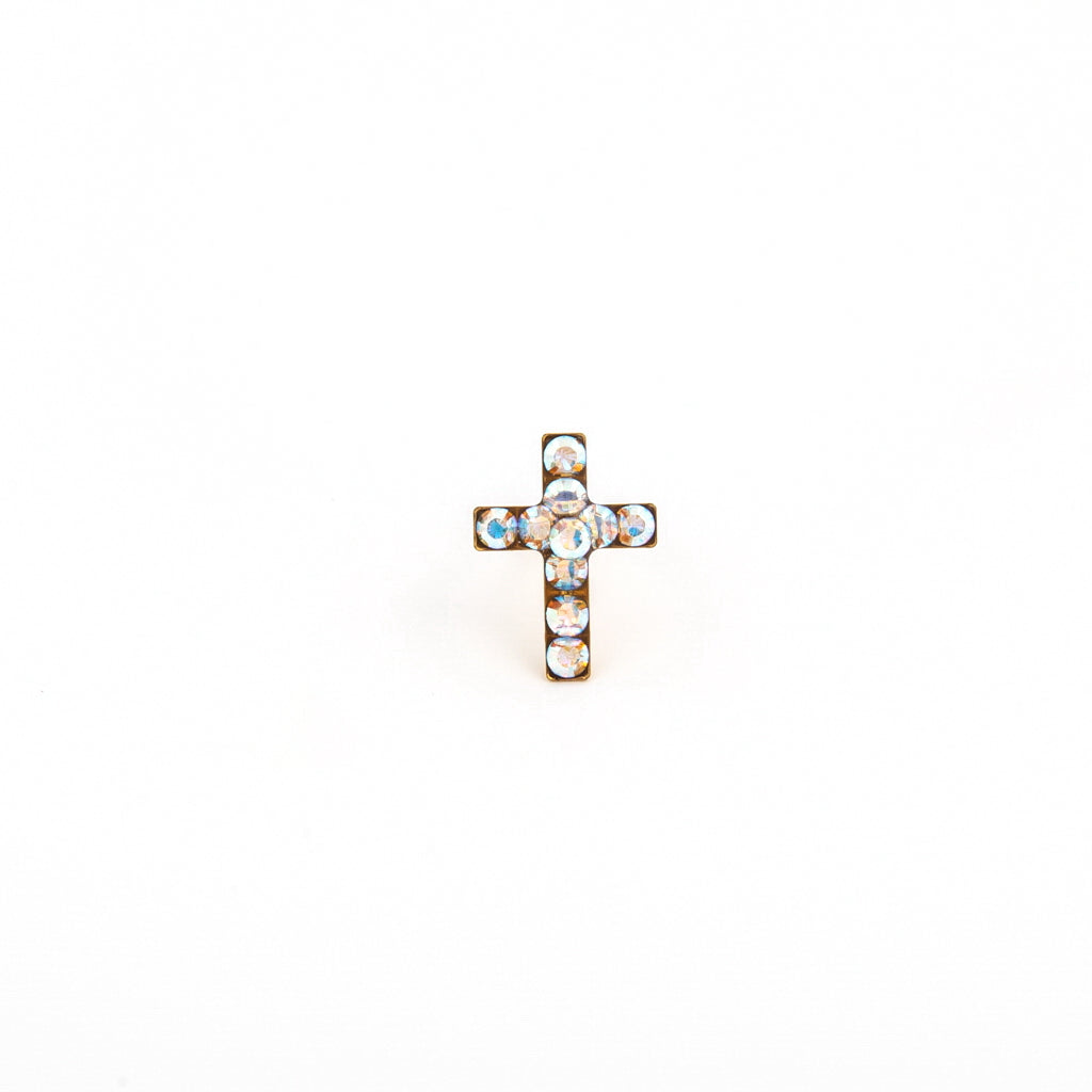 Sensitive Puff Pad Gold-Plated Aurora Borealis Crystal Crosses