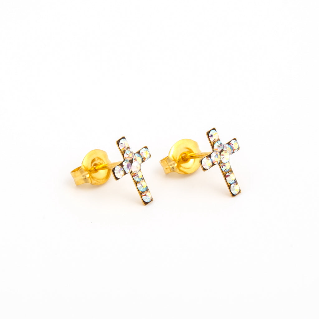 Sensitive Puff Pad Gold-Plated Aurora Borealis Crystal Crosses