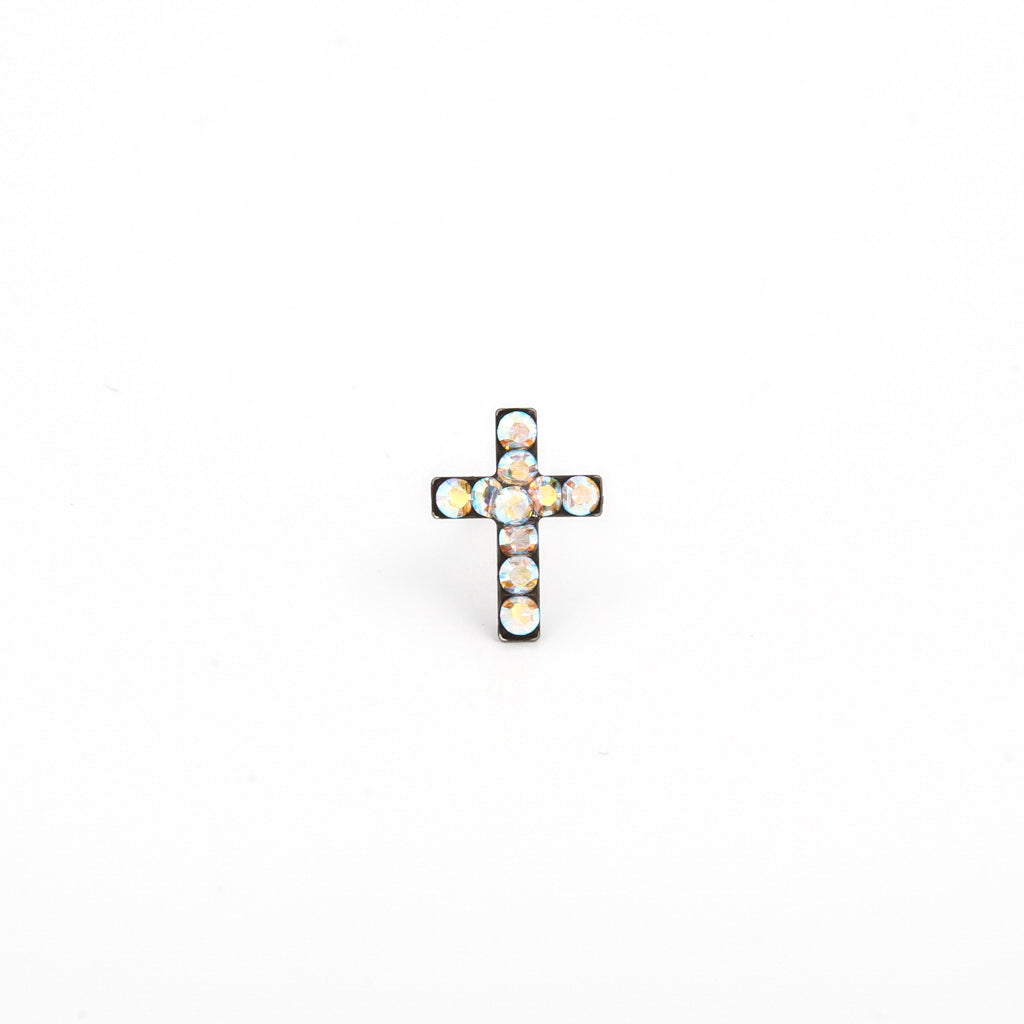 Sensitive Puff Pad Stainless Steel Aurora Borealis Crystal Crosses