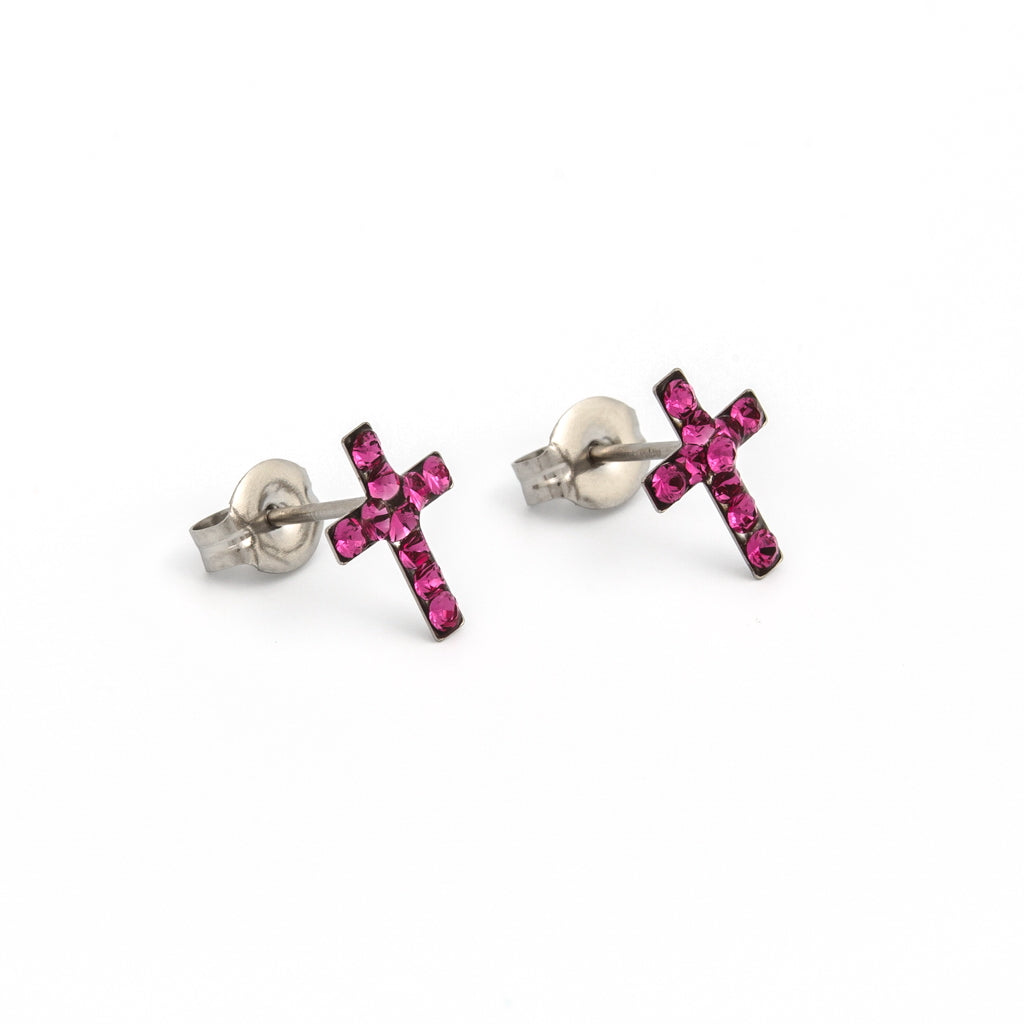 Sensitive Puff Pad Stainless Steel Fuchsia Crystal Crosses