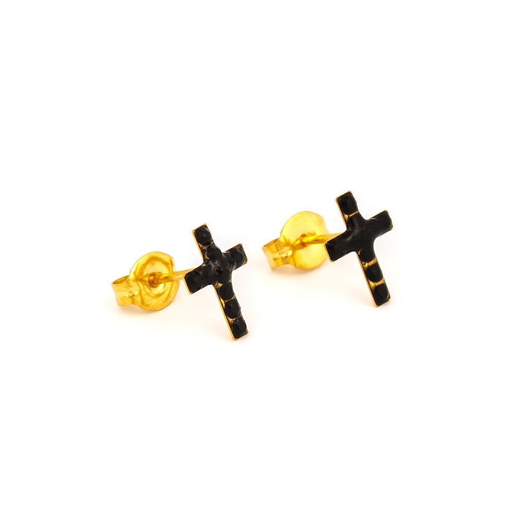 Sensitive Puff Pad Gold-Plated Black Onyx Crystal Crosses