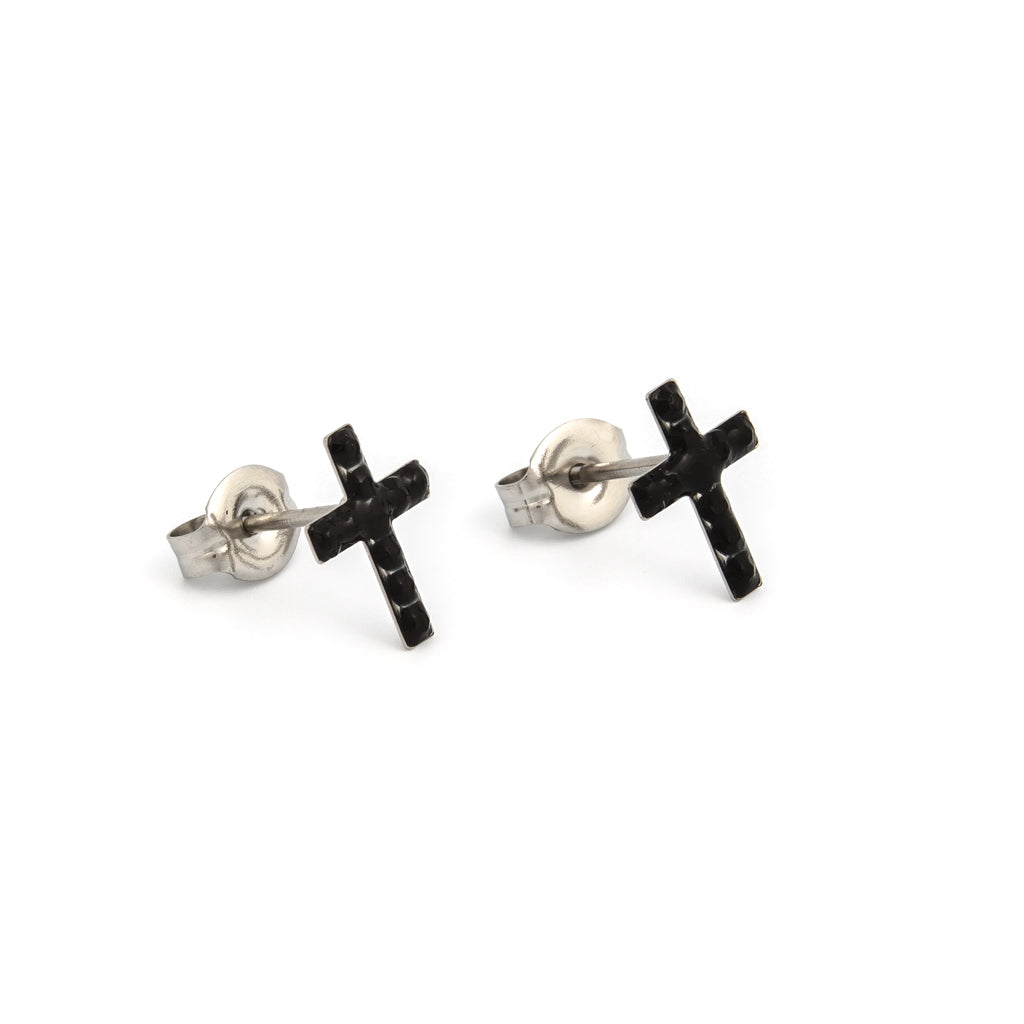 Sensitive Puff Pad Stainless Steel Black Onyx Crystal Crosses