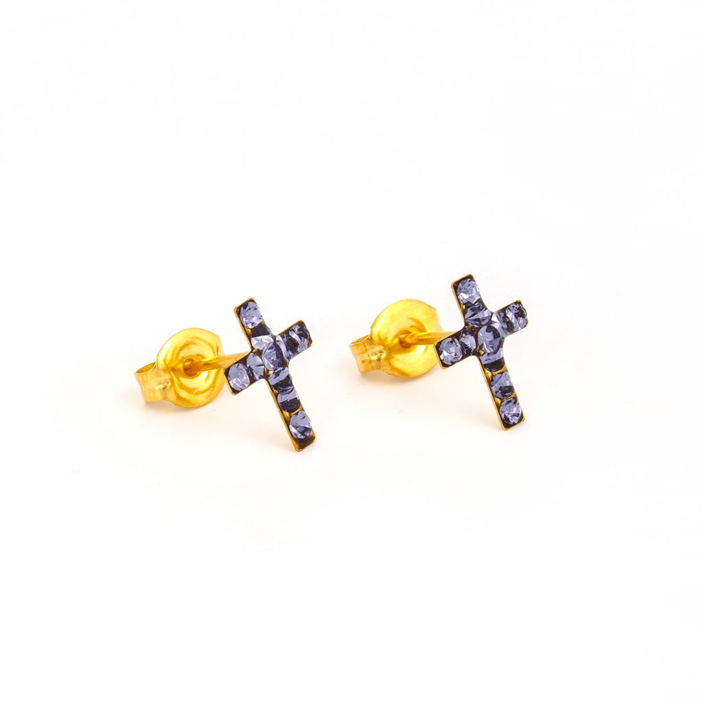Sensitive Puff Pad Gold-Plated Tanzanite Crystal Crosses