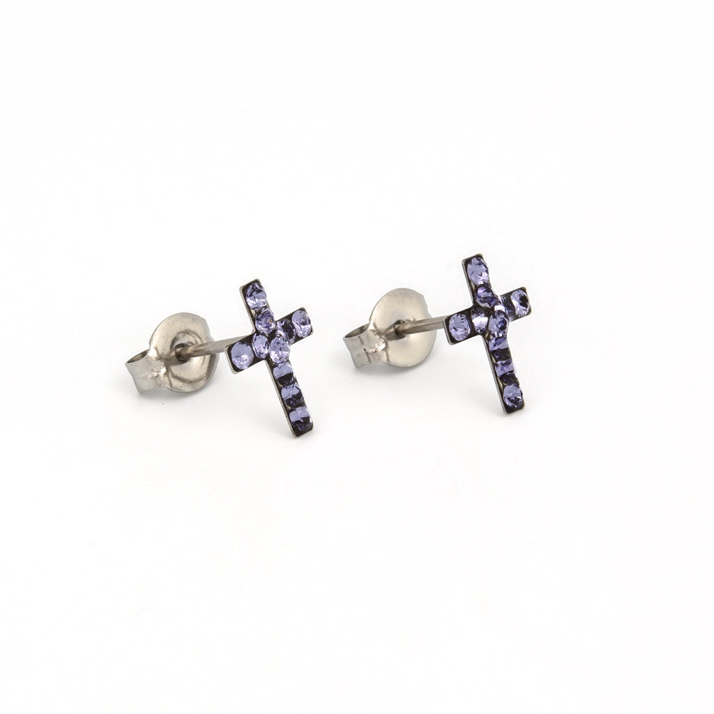 Sensitive Puff Pad Stainless Steel Tanzanite Crystal Crosses