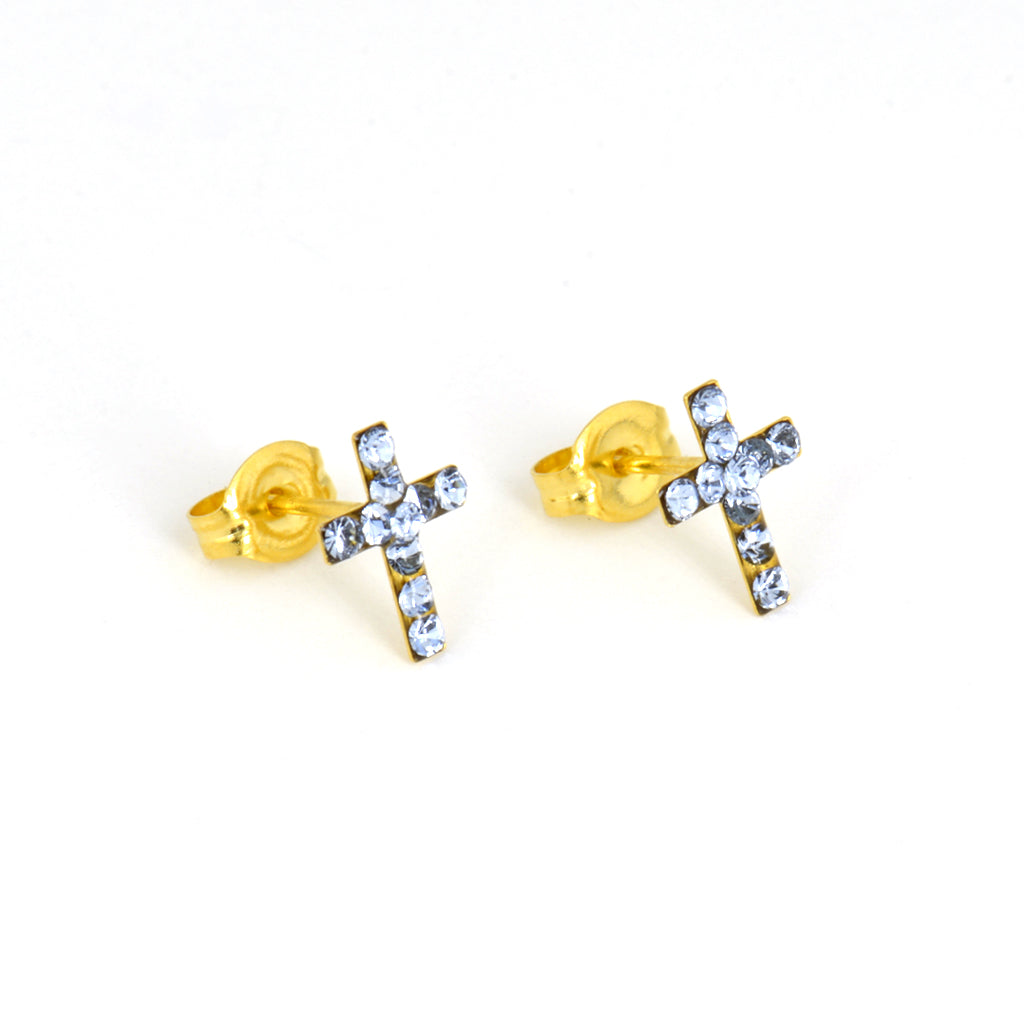 Sensitive Puff Pad Gold-Plated Light Sapphire Crystal Crosses