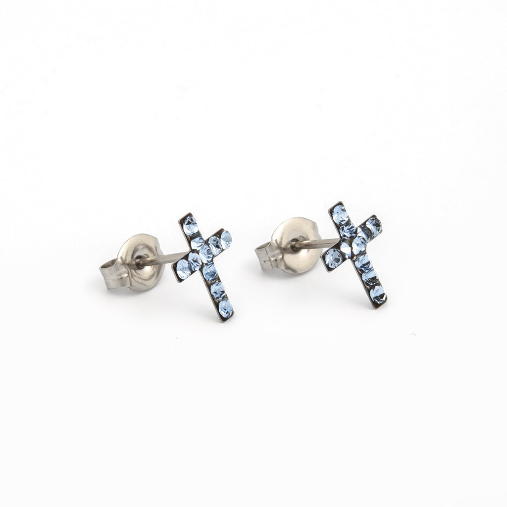 Sensitive Puff Pad Stainless Steel Light Sapphire Crystal Crosses