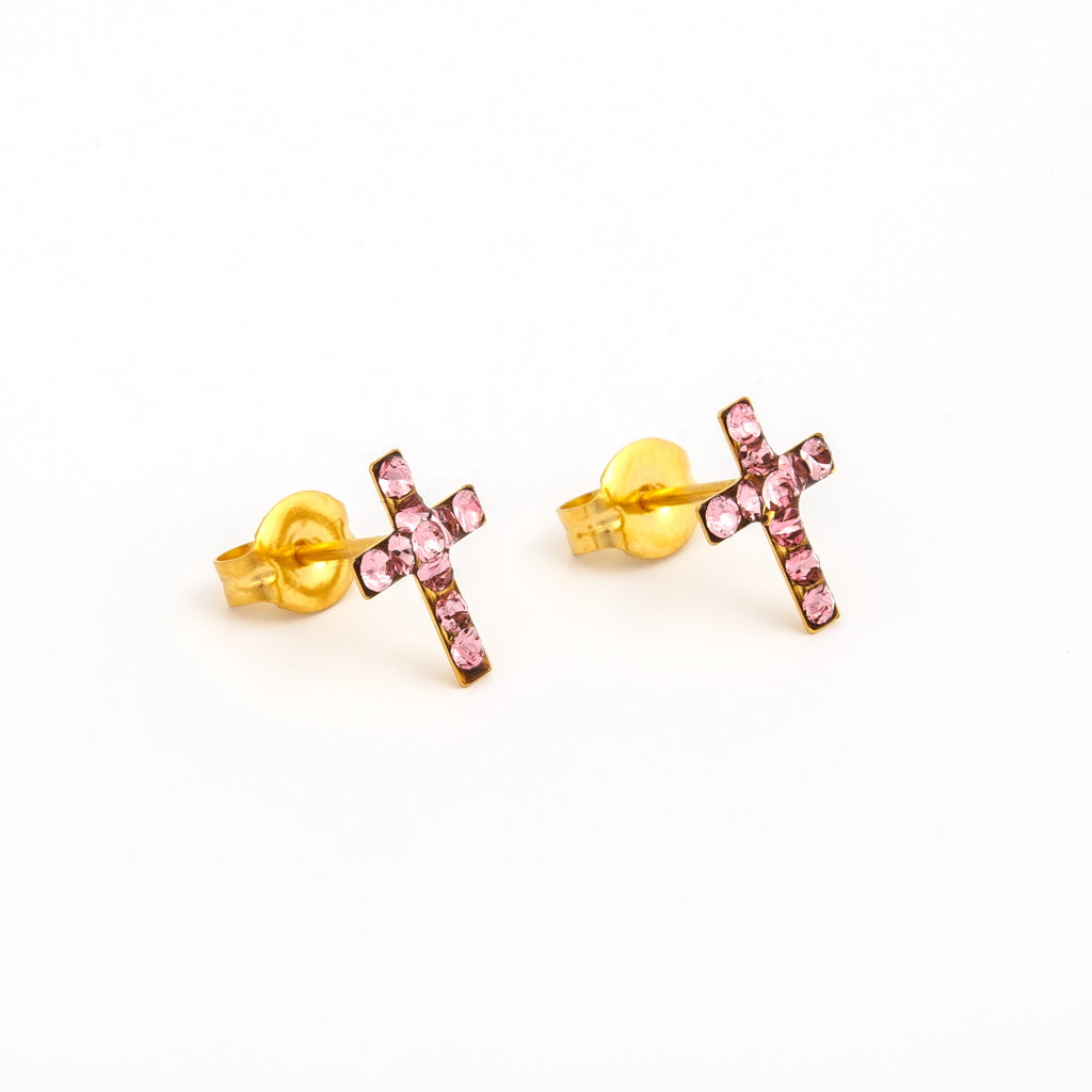 Sensitive Puff Pad Gold-Plated Light Rose Crystal Crosses