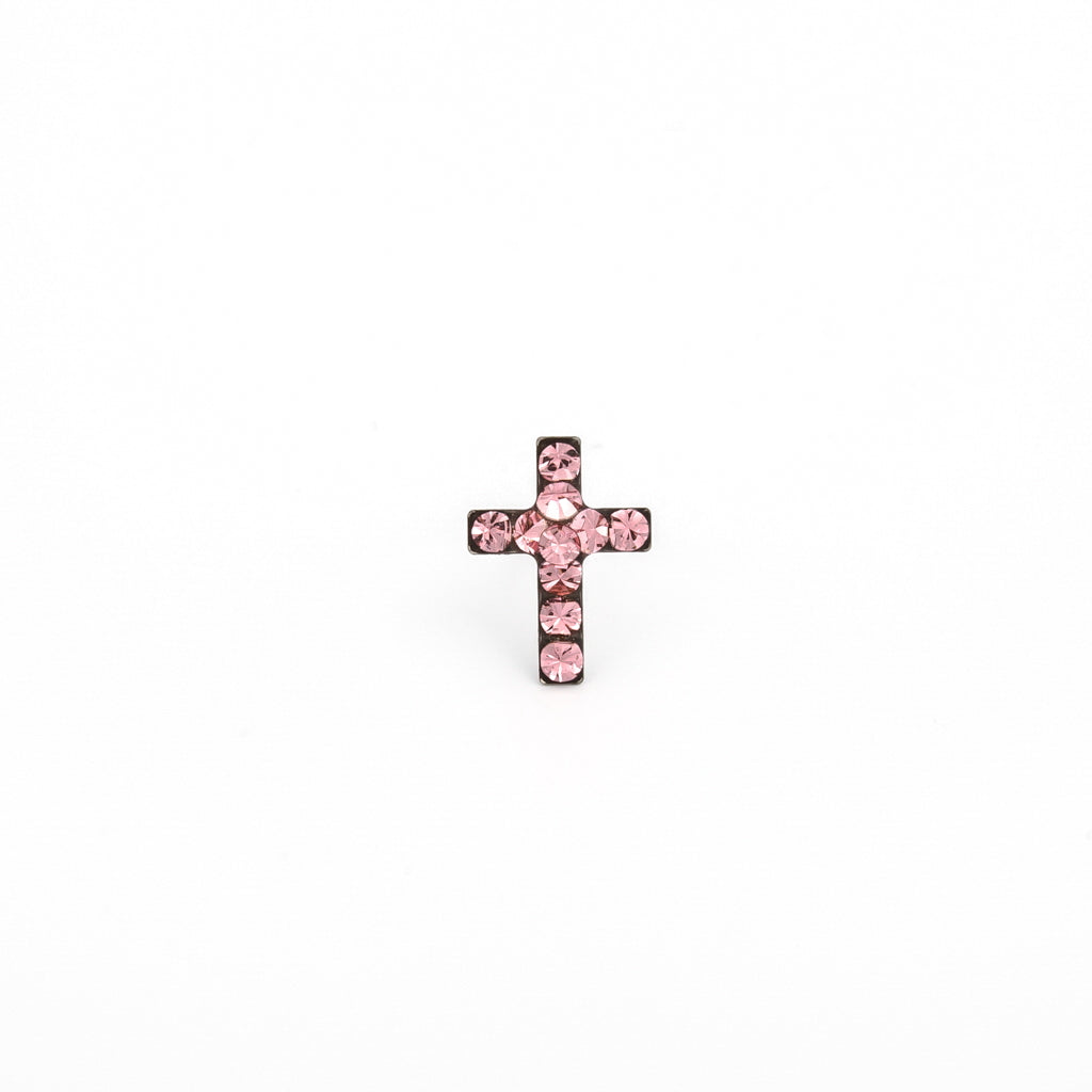 Sensitive Puff Pad Stainless Steel Light Rose Crystal Crosses