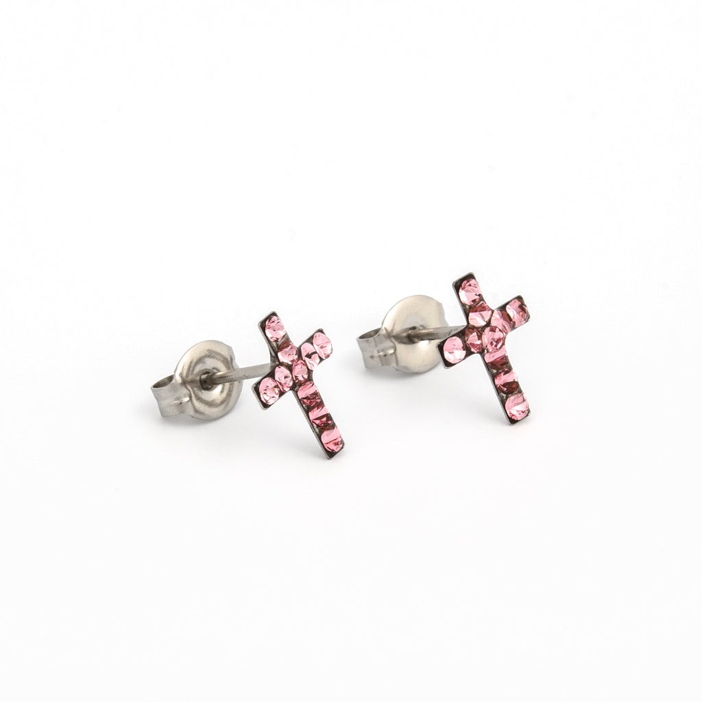 Sensitive Puff Pad Stainless Steel Light Rose Crystal Crosses