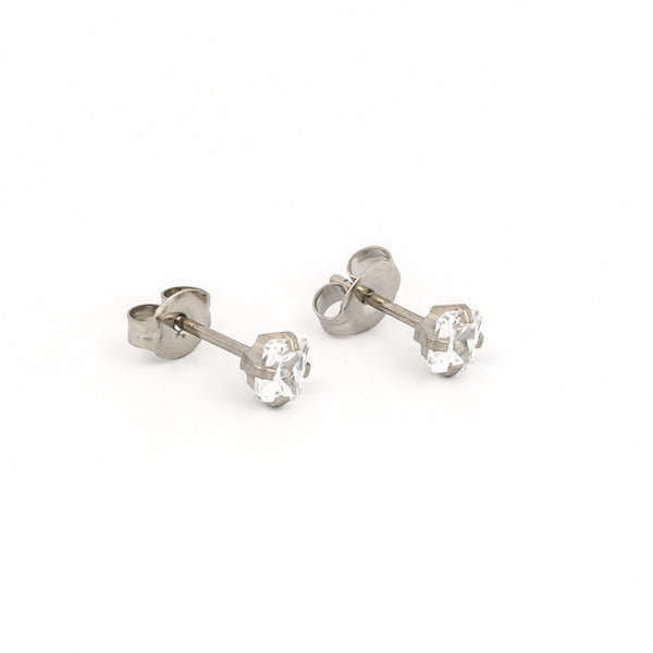 Sensitive Puff Pad Stainless Steel 4×4mm Princess Cut Prong-Set Cubic Zirconias