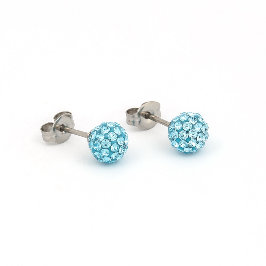 Sensitive Puff Pad Stainless Steel 6mm March Aquamarine Crystal Fireballs