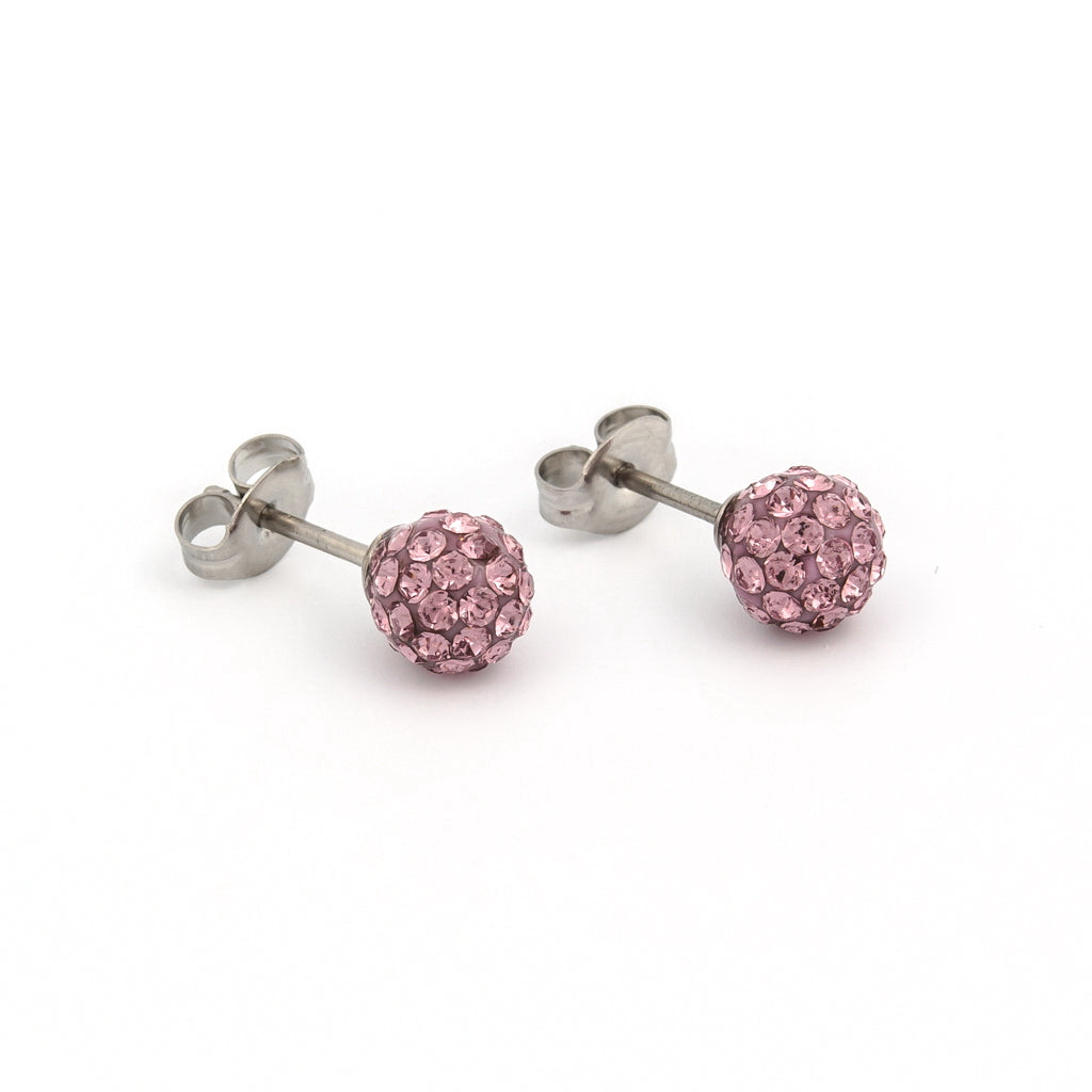 Sensitive Puff Pad Stainless Steel 6mm Light Amethyst Crystal Fireballs