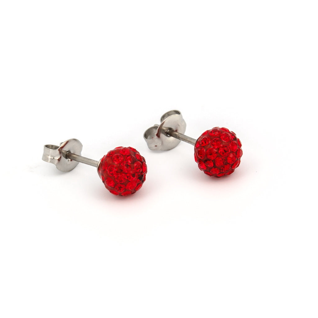 Sensitive Puff Pad Stainless Steel 6mm Light Siam Crystal Fireballs