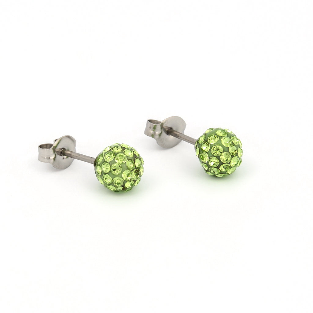 Sensitive Puff Pad Stainless Steel 6mm August Peridot Crystal Fireballs