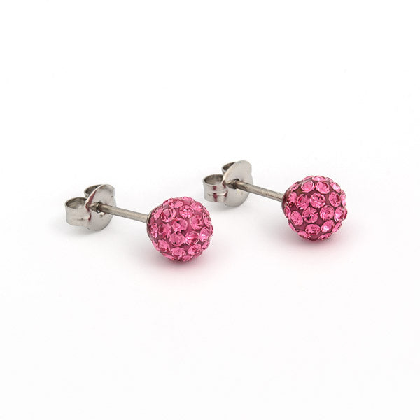 Sensitive Puff Pad Stainless Steel 6mm October Rose Crystal Fireballs